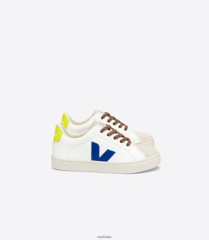 Veja zijn kinderen esplar veters chroomvrij leer wit indigo geel fluo schoenen 2882X341