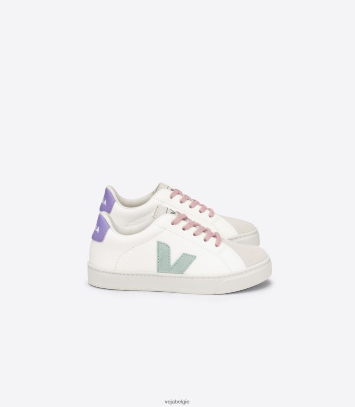Veja zijn kinderen esplar veters chroomvrij leer wit matcha lavande schoenen 2882X330